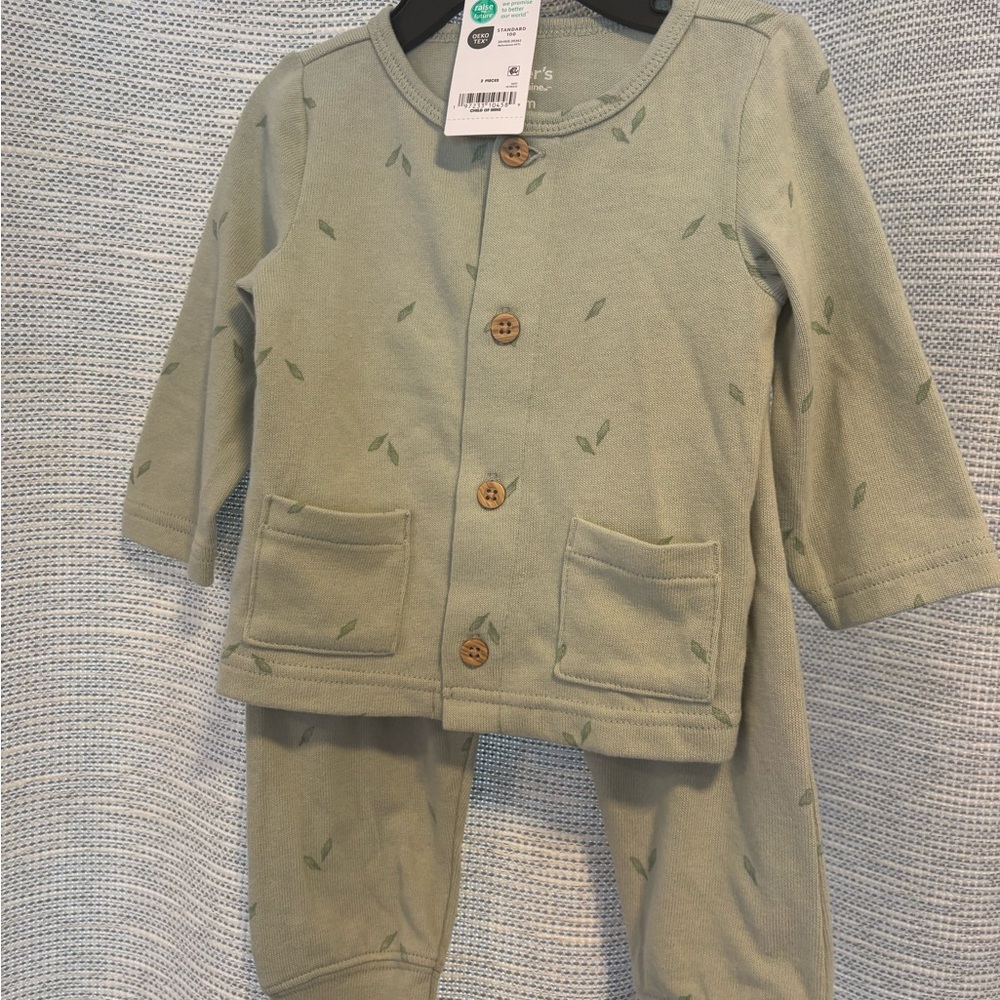 Carters Child of Mine Two-Piece Set Size 3-6 Months Sage Green Outfit Set